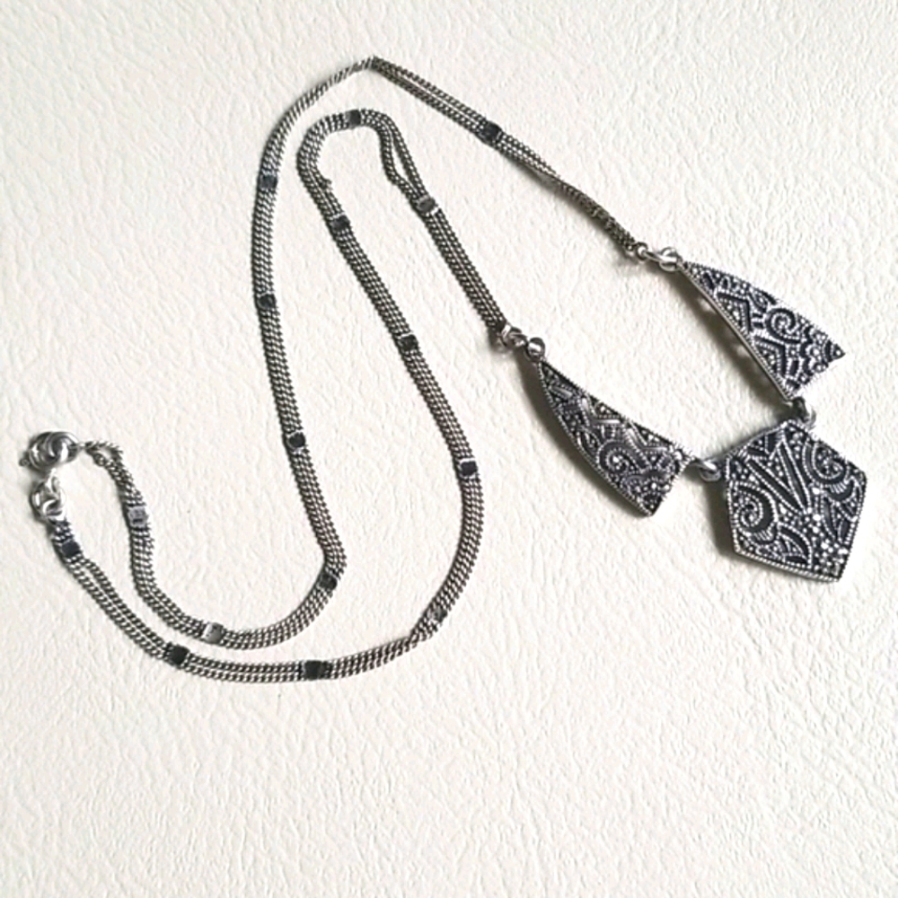 Vintage Art Deco 1920s Marcasite Sterling Silver Pendant Necklace - Picture 13 of 16